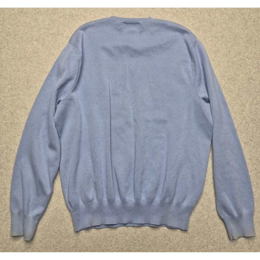 Polo Ralph Lauren Mens V-Neck Sweater Blue 100% Cotton Pony Logo Large